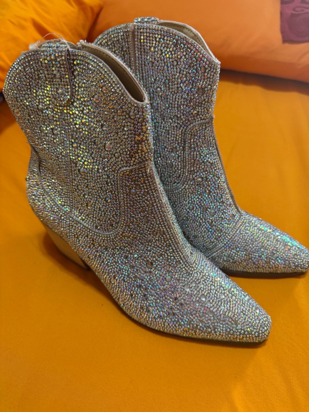 Crystal-Embellished Women's Ankle Boots - Silver Glitter